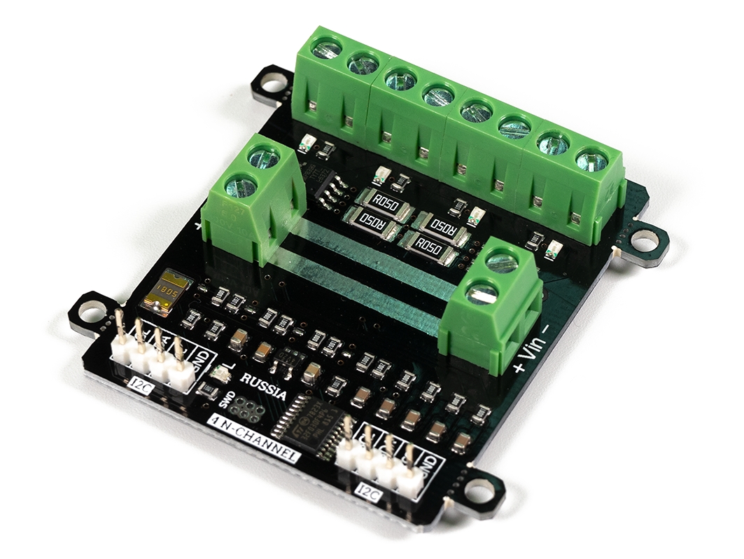  Модуль силовых ключей, 4N-канала 2А с измерением тока, FLASH-I2C для Arduino ардуино