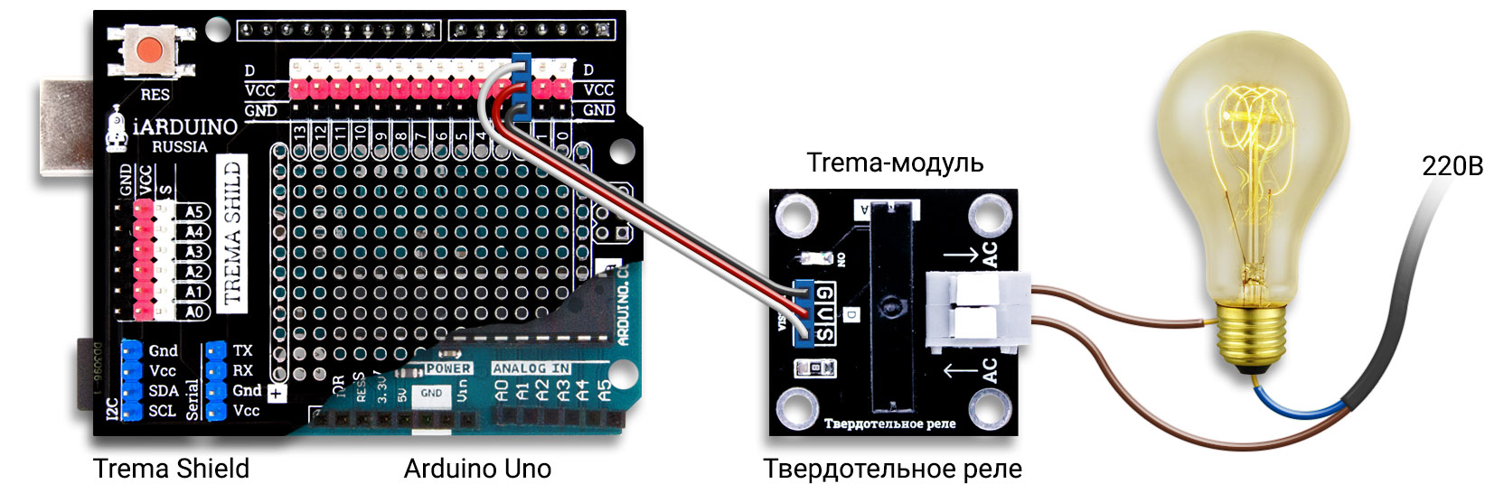 Схема подключения твердотельного реле к Arduino Uno