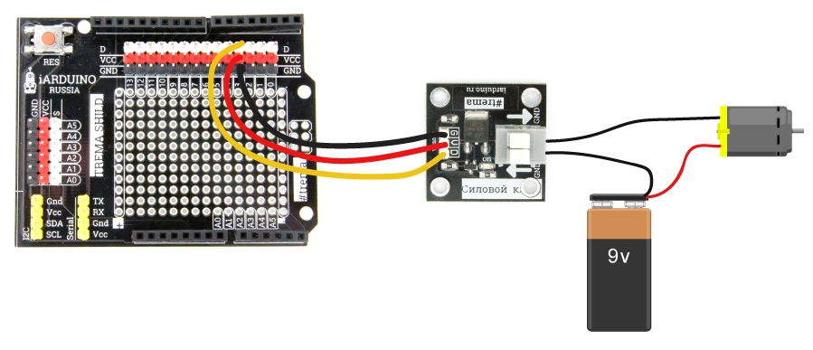 Схема подключения силового ключа к Arduino Uno