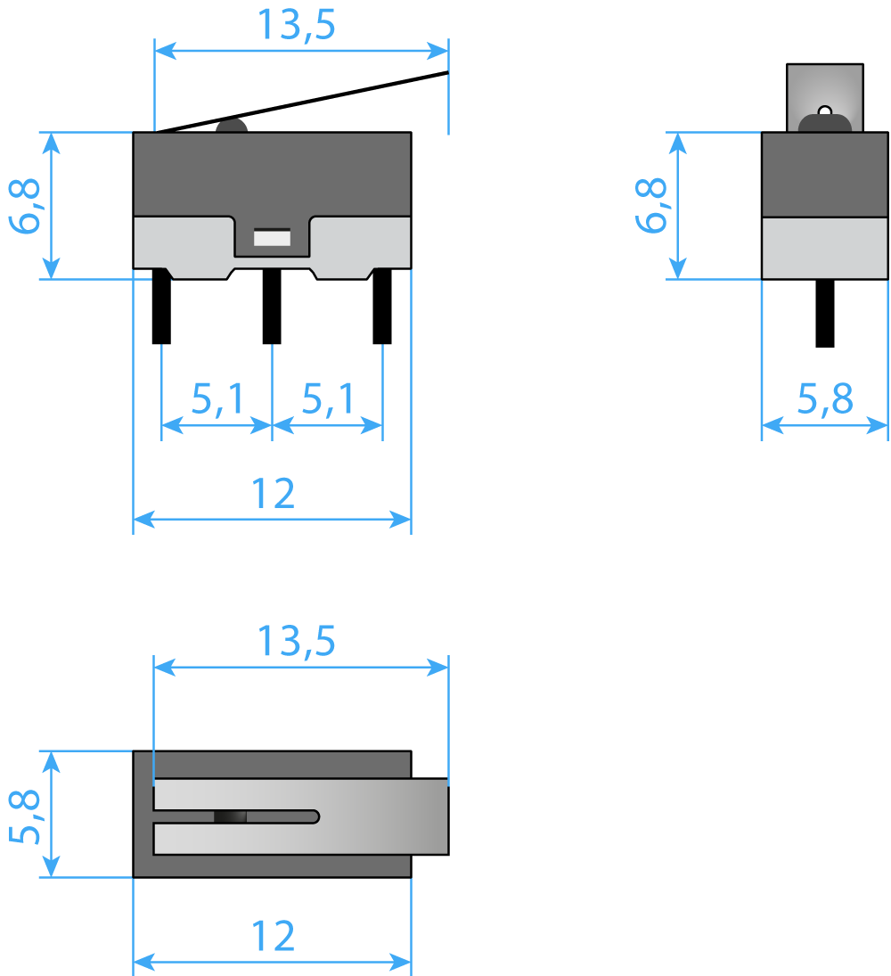 Switch Micro SPDT 3pcs Dimensions Switch Micro SPDT 3pcs Dimensions