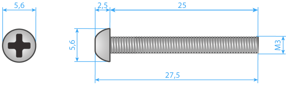 Screw Acrylic M3x25 Dimensions Screw Acrylic M3x25 Dimensions