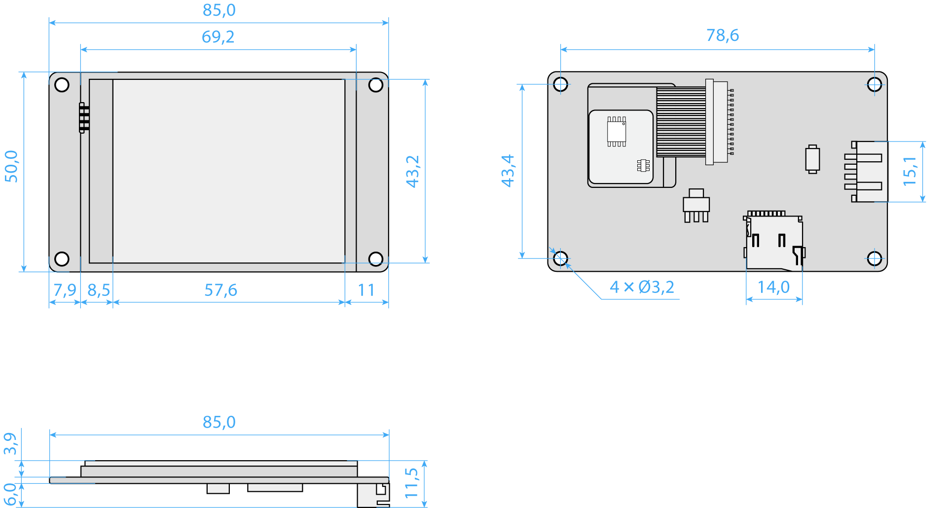 Display Nextion Discovery NX3224F028 Dimensions