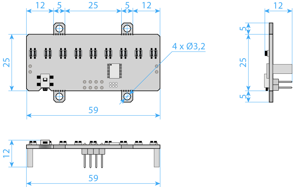 Roborace Bumper 9 Sensor Line 7MM FLASH-I2C Dimensions Roborace Bumper 9 Sensor Line 7MM FLASH-I2C Dimensions