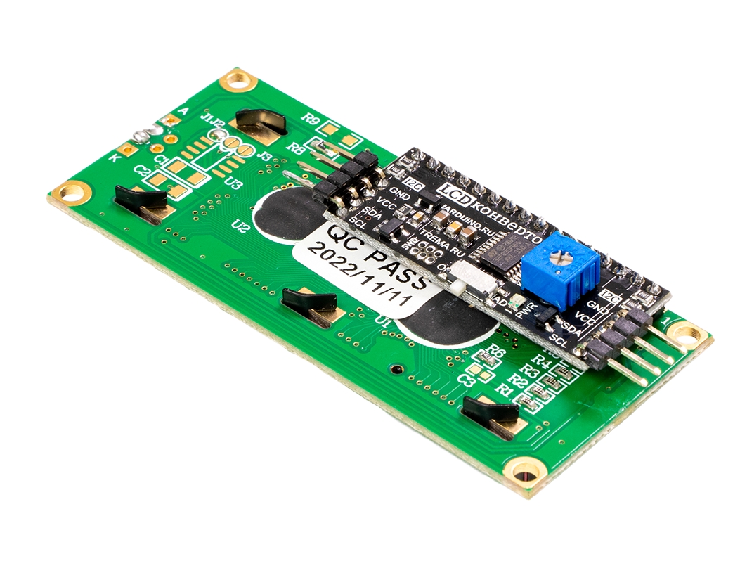  Символьный дисплей LCD1602 I²C (Зелёная подсветка) для Arduino ардуино