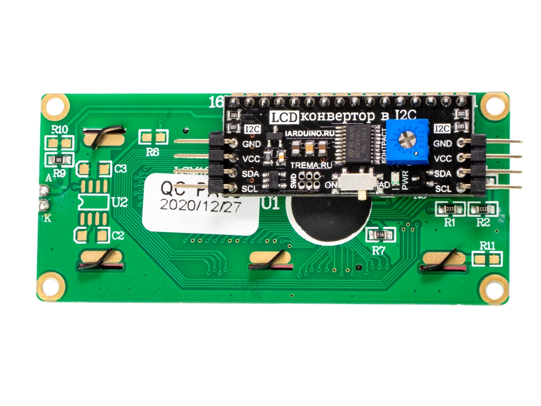 Символьный дисплей LCD1601 I²C (Синяя подсветка) для Arduino ардуино