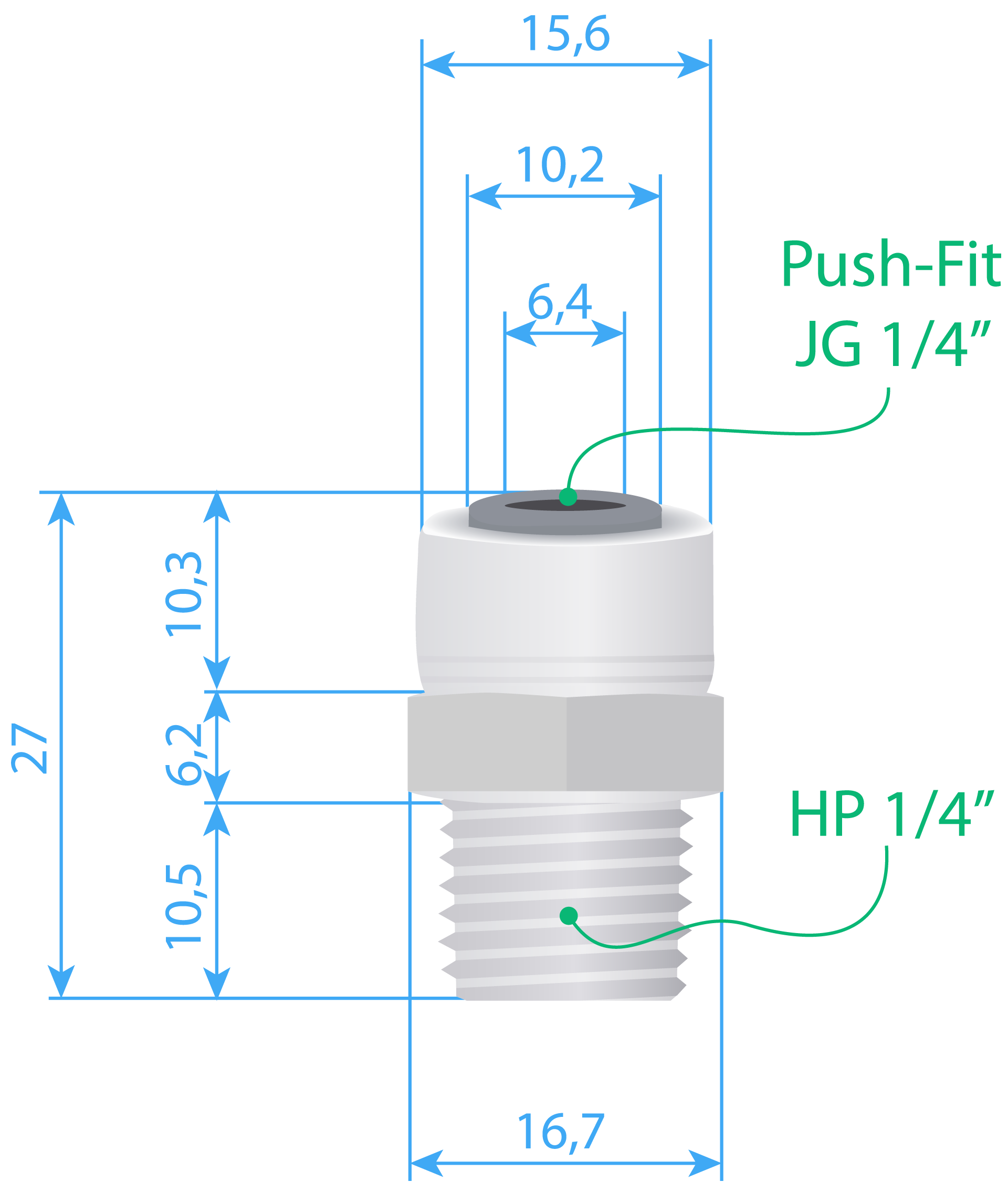 Connector Type-I (PF JG 1/4” – Thead Male 1/4”) Dimensions