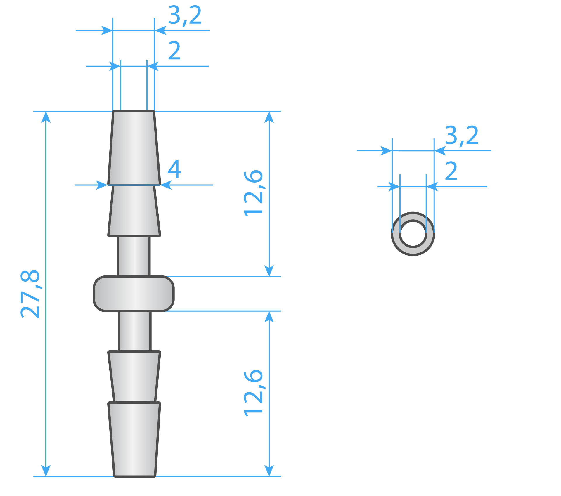Connector Tube Type-I 3mm Dimensions