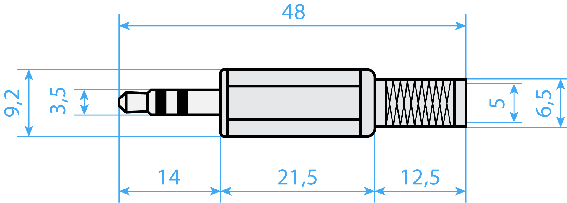Connector Plug jack 3.5 mm TRS Plastic Dimensions