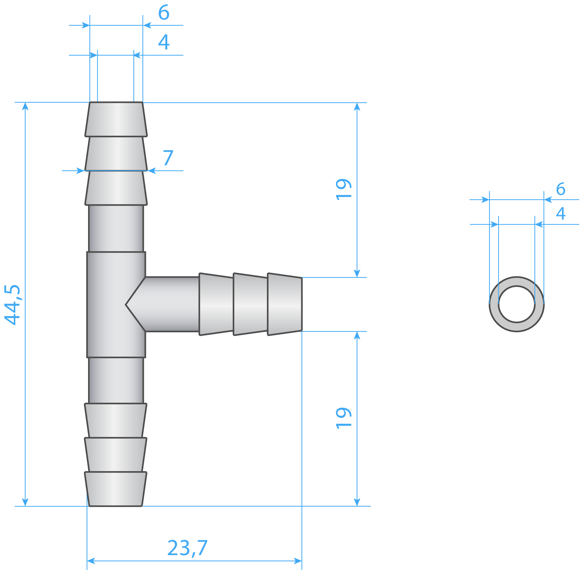 Connector Tube Type-T 6mm Dimensions