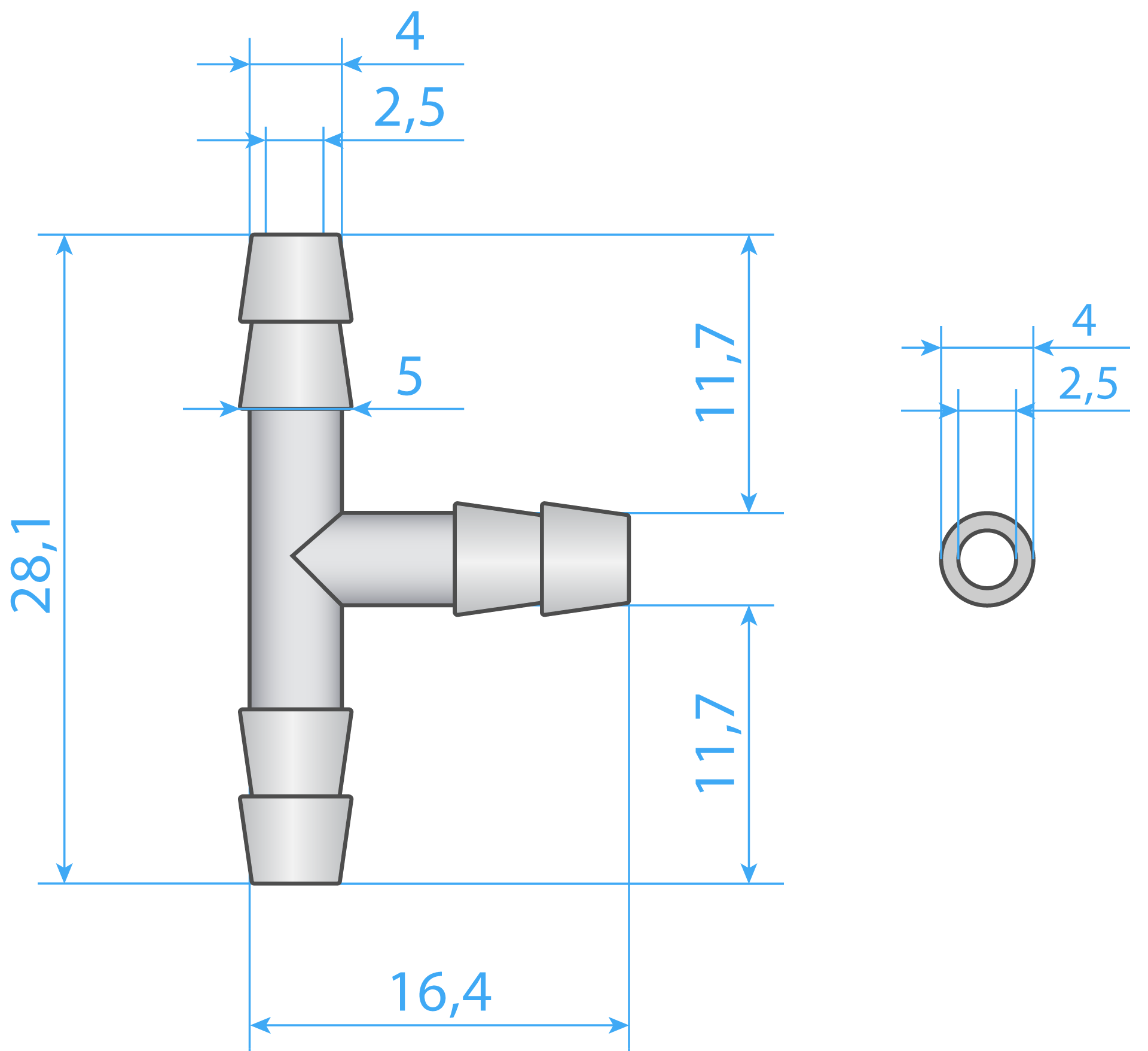 Connector Tube Type-T 4mm Dimensions