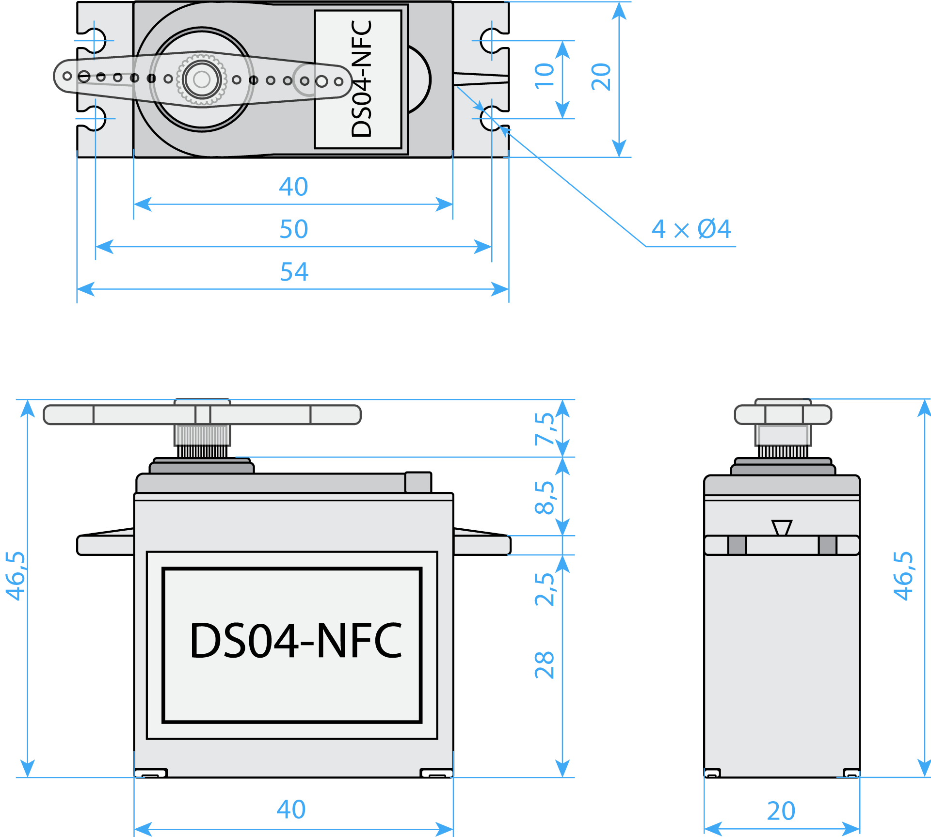Servo DS04-NFC Dimensions