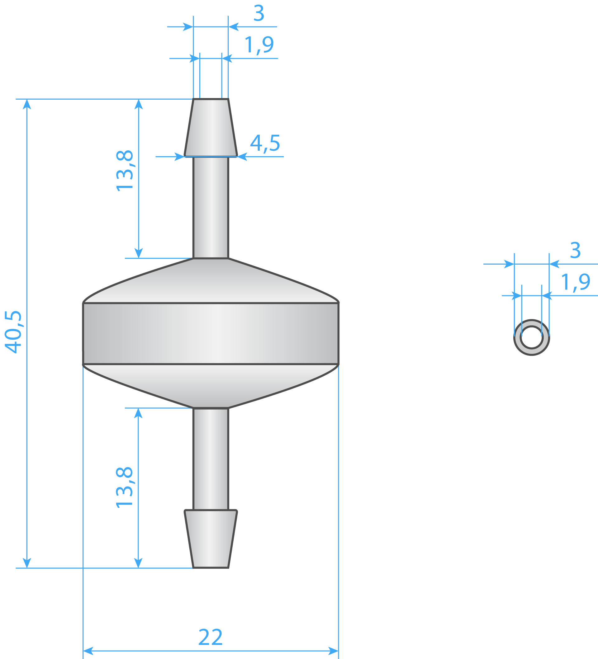 Connector Tube Type One Way 3mm Dimensions