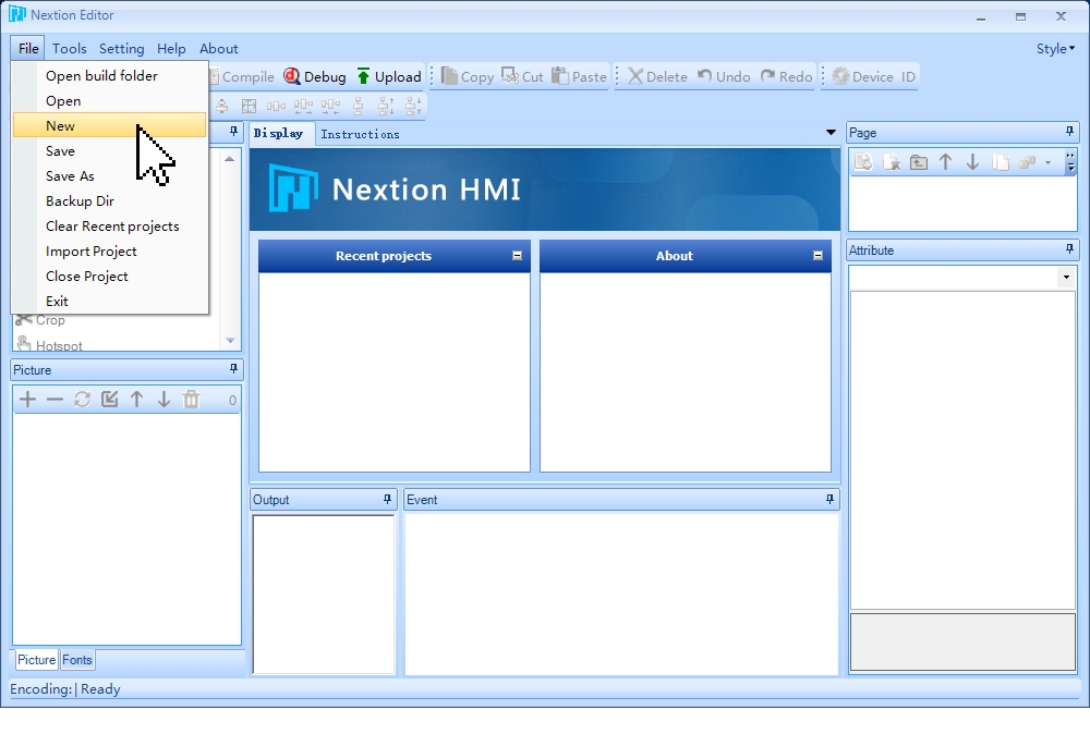 Создание нового проекта в программе Nextion Editor