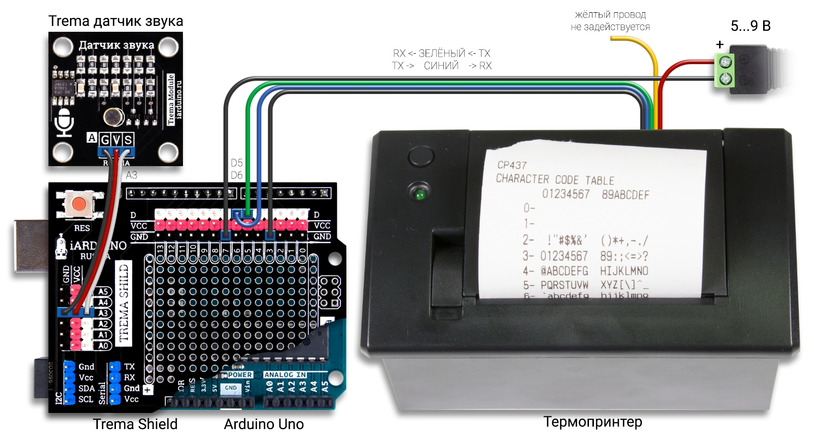 Декодер азбуки Морзе на Arduino UNO с выводом данных в термопринтер