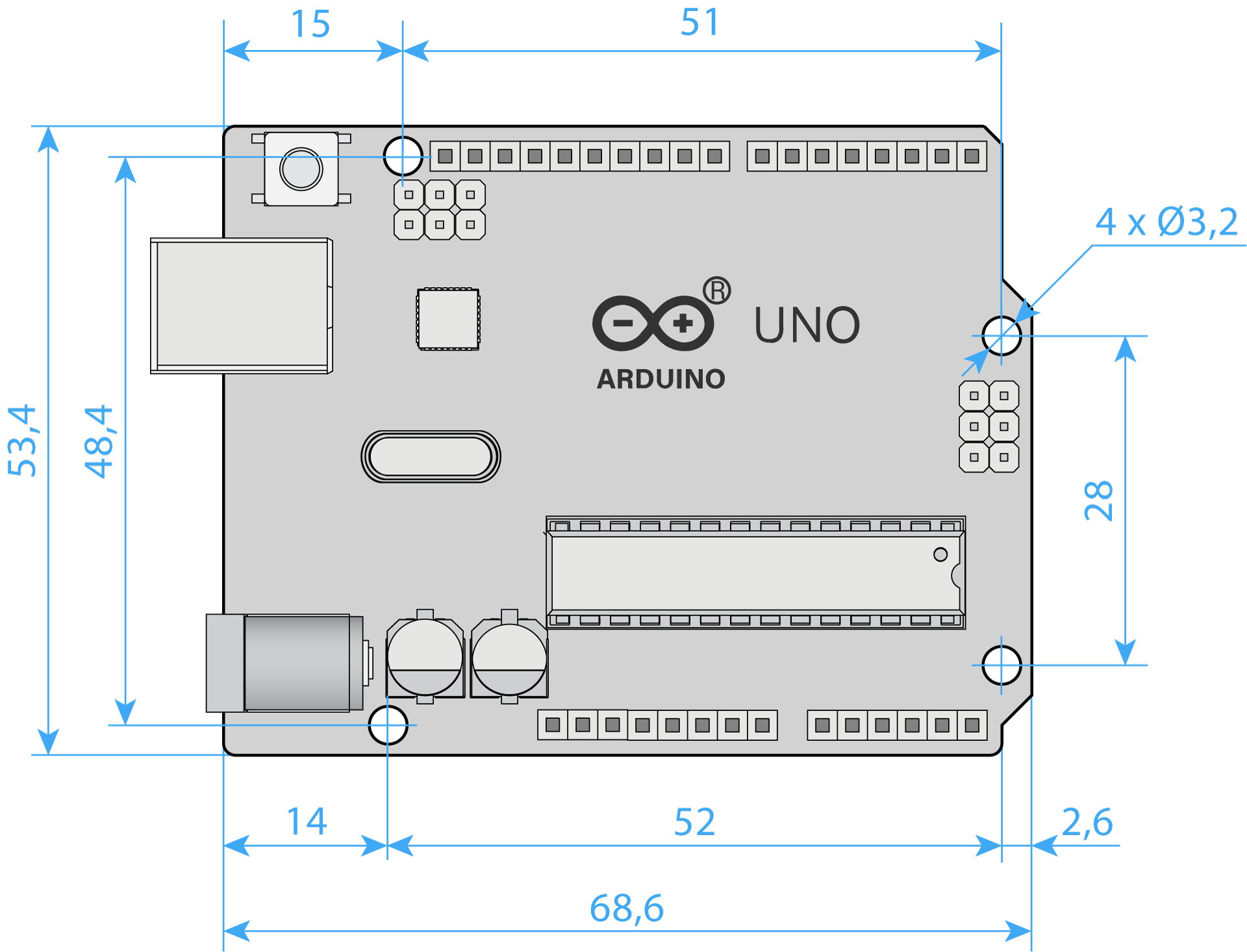 Arduino Uno Original Italy Dimensions