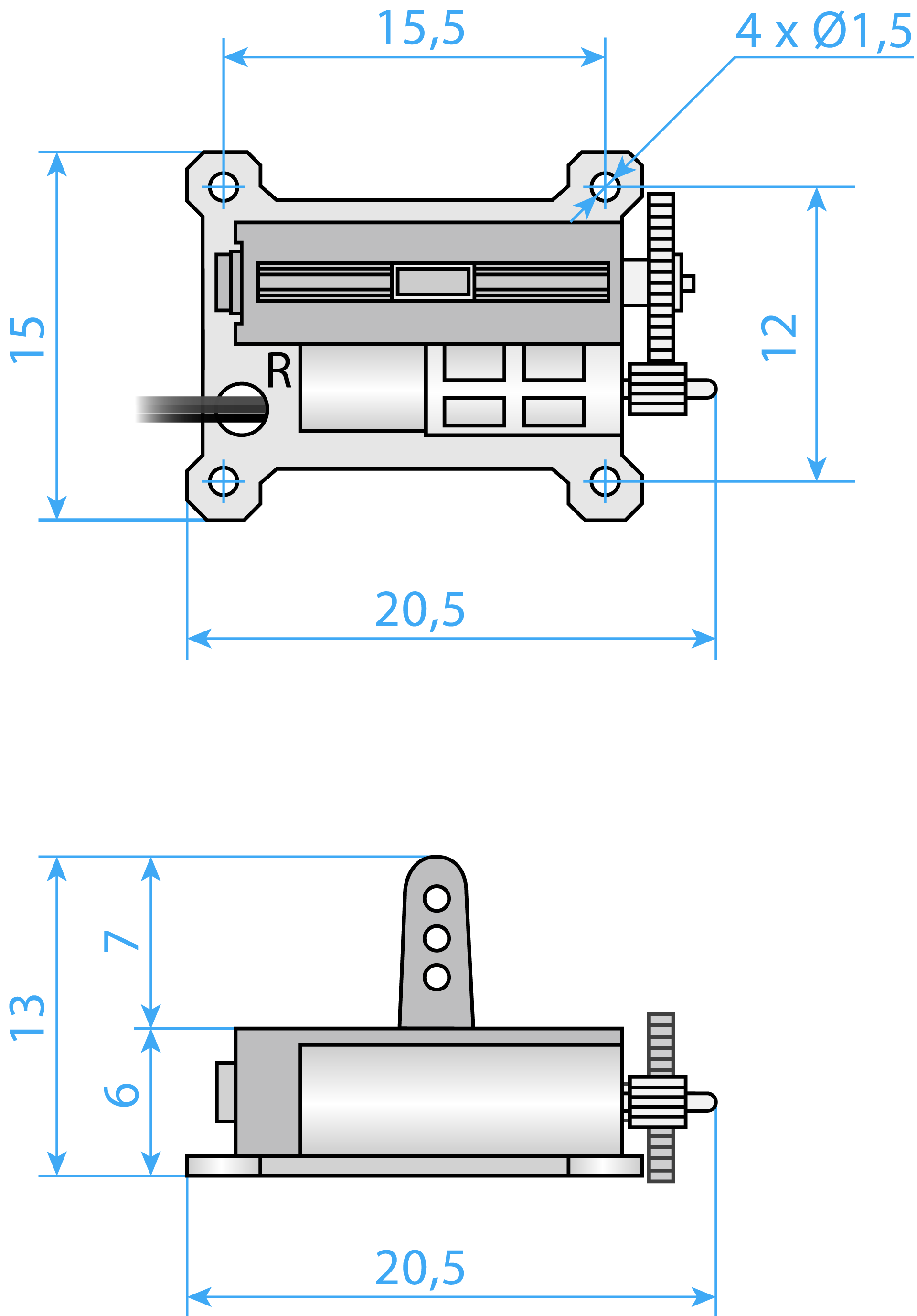 Servo Linear Micro GS1502 Right Dimensions