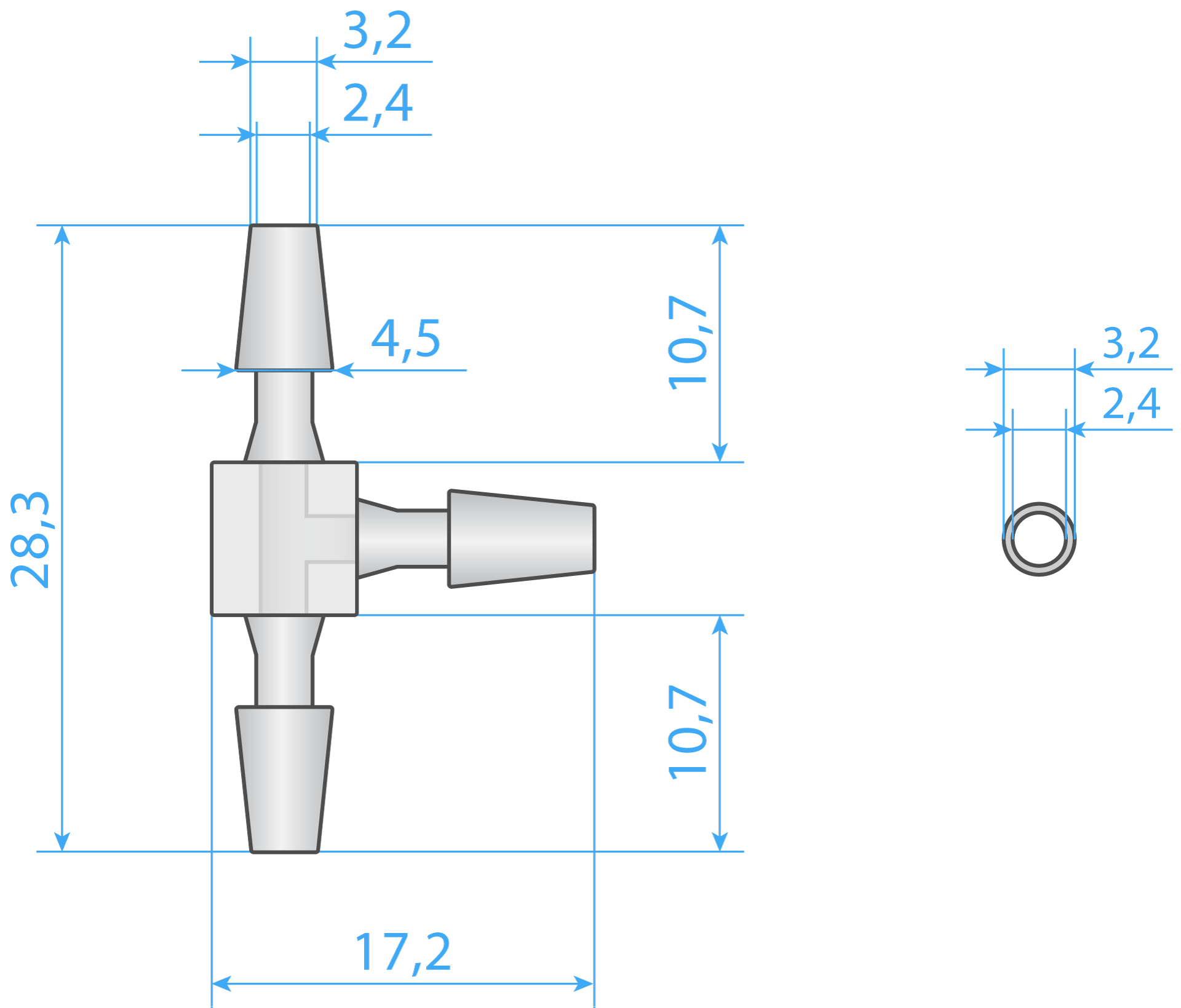 Connector Tube Type-T 3mm Dimensions