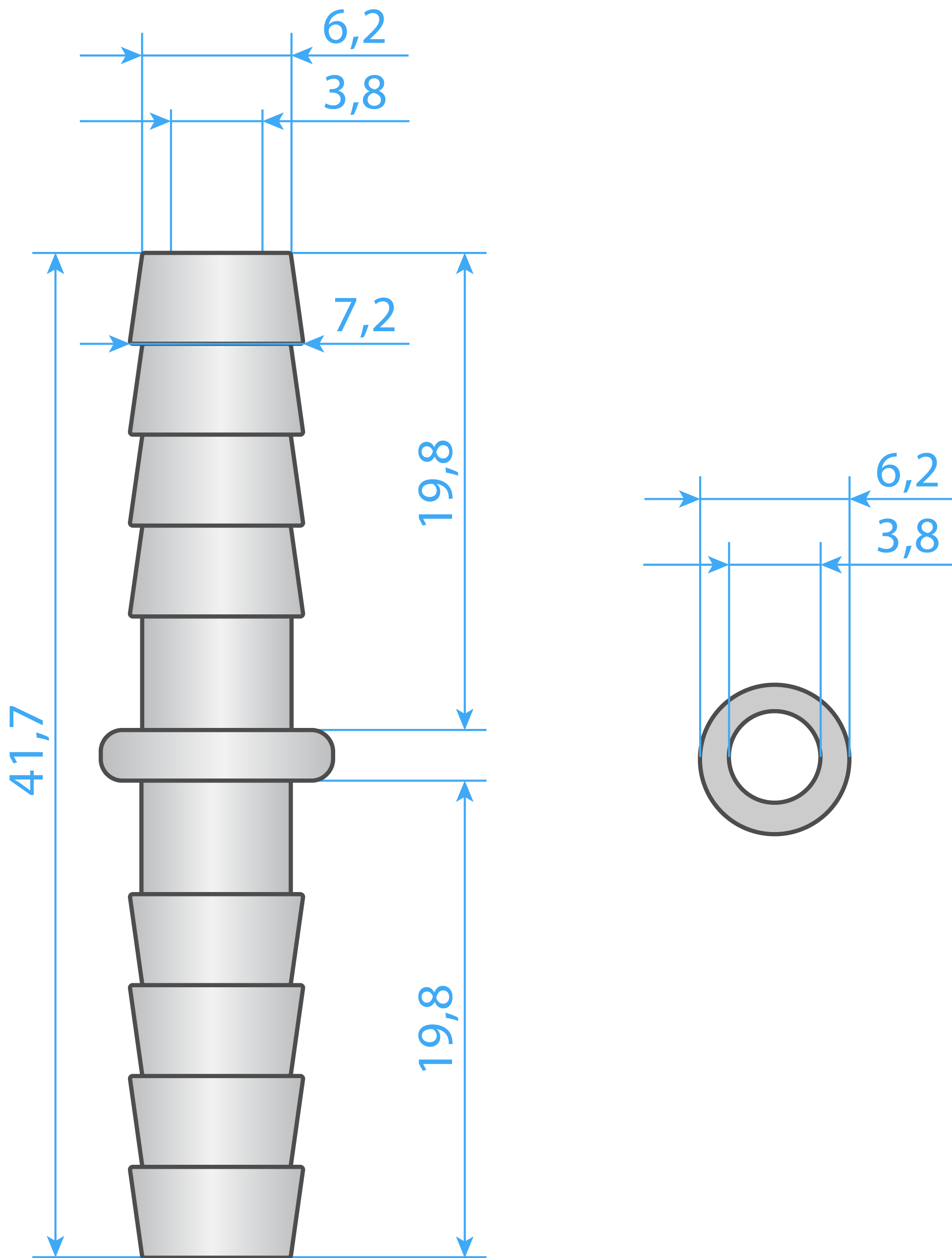 Connector Tube Type-I 6mm Dimensions